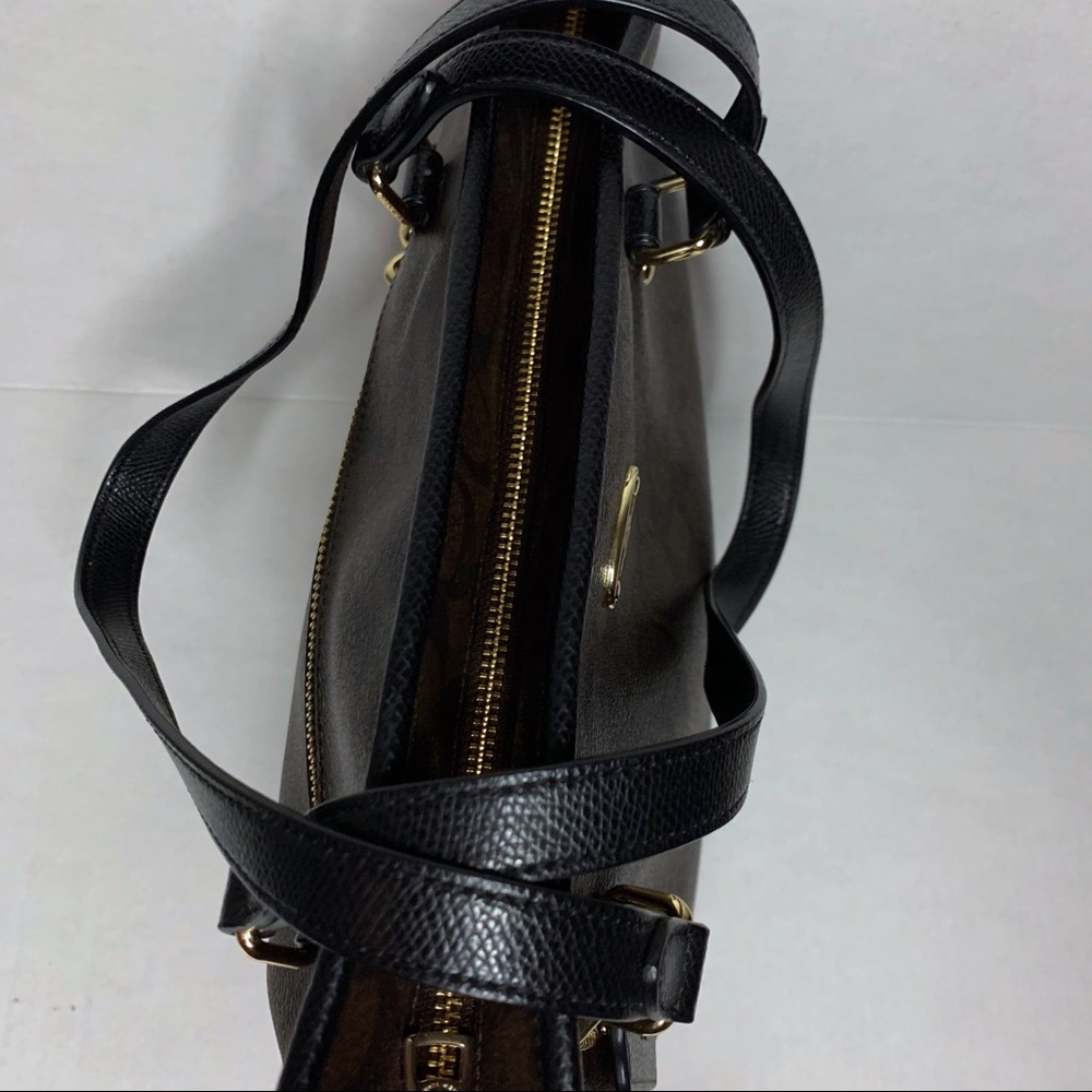COACH Brown and Black Leather Shoulder Bag Purse - Picture 9 of 10
